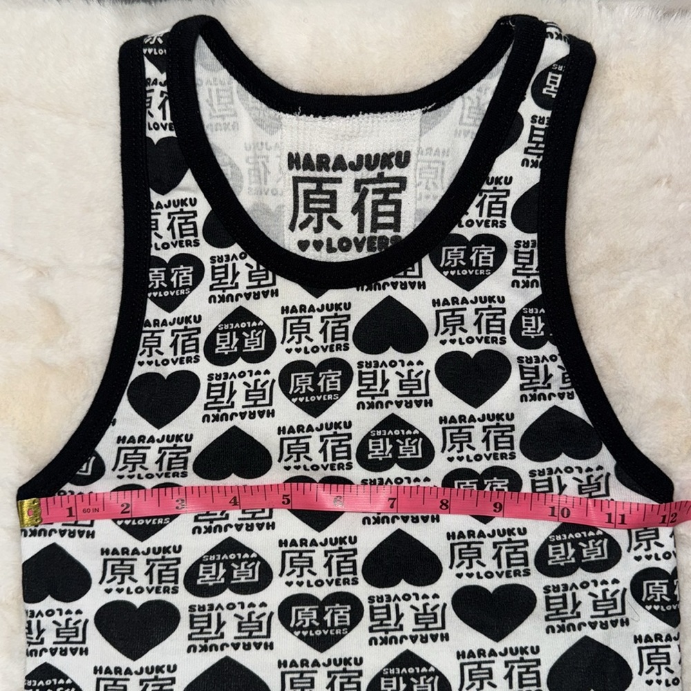 Harajuku Lovers by Gwen Stefani Ringer Tank Top Black & White Hearts S Small Y2K - Picture 14 of 15